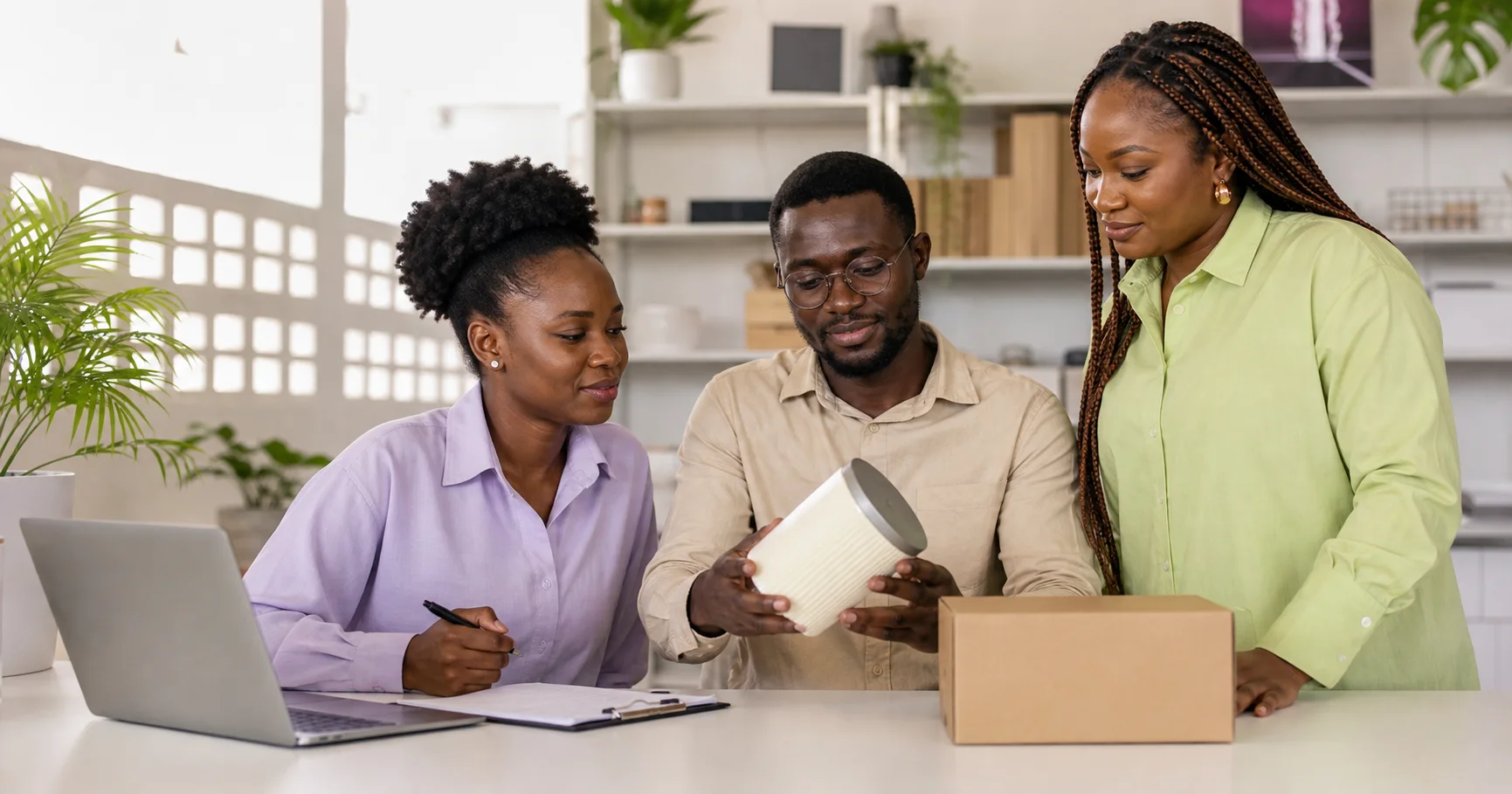 The Heron team carefully reviewing a product for an order